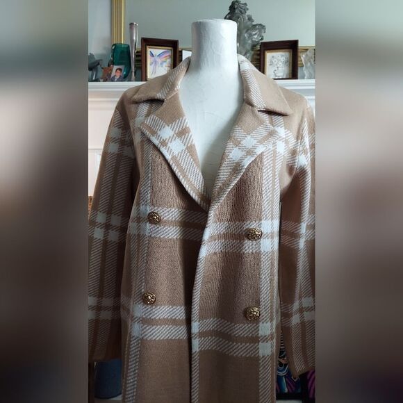 🆕️Anne Klein Plaid Notch Collar Open Front Sweater Cardigan Size M - Picture 2 of 7